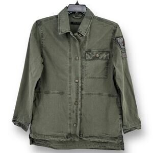 Max Jeans Military Beaded Utility Jacket Womens Size Medium Washed Olive Green